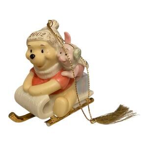 Lenox Porcelain 2002 Disney Winnie The Pooh & Piglet Sledding Christmas Ornament